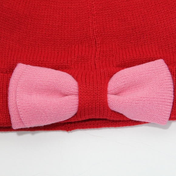 Kate Spade Bow Beanie New Women Winter Hat Red Knit pink warm - Picture 3 of 8